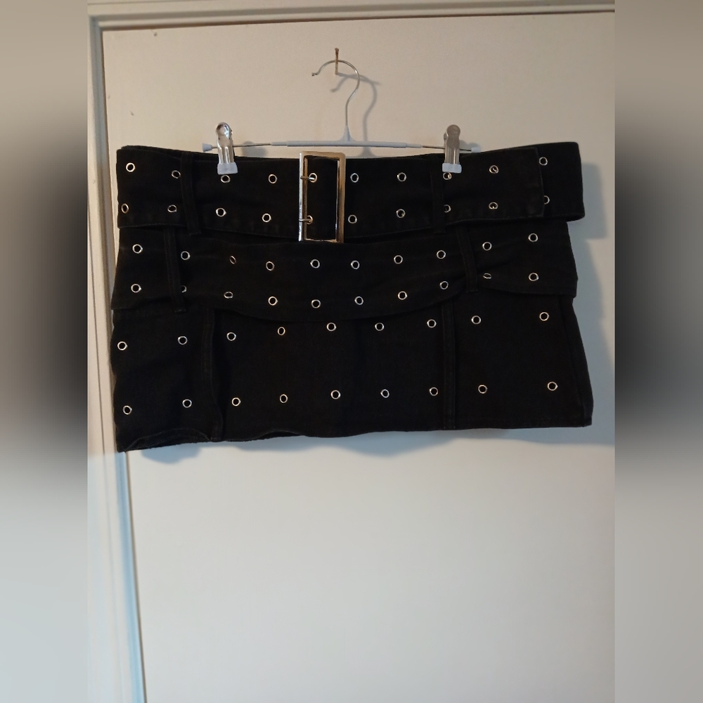 PrettyLittleThing Black Mini Skirt with Silver Accents